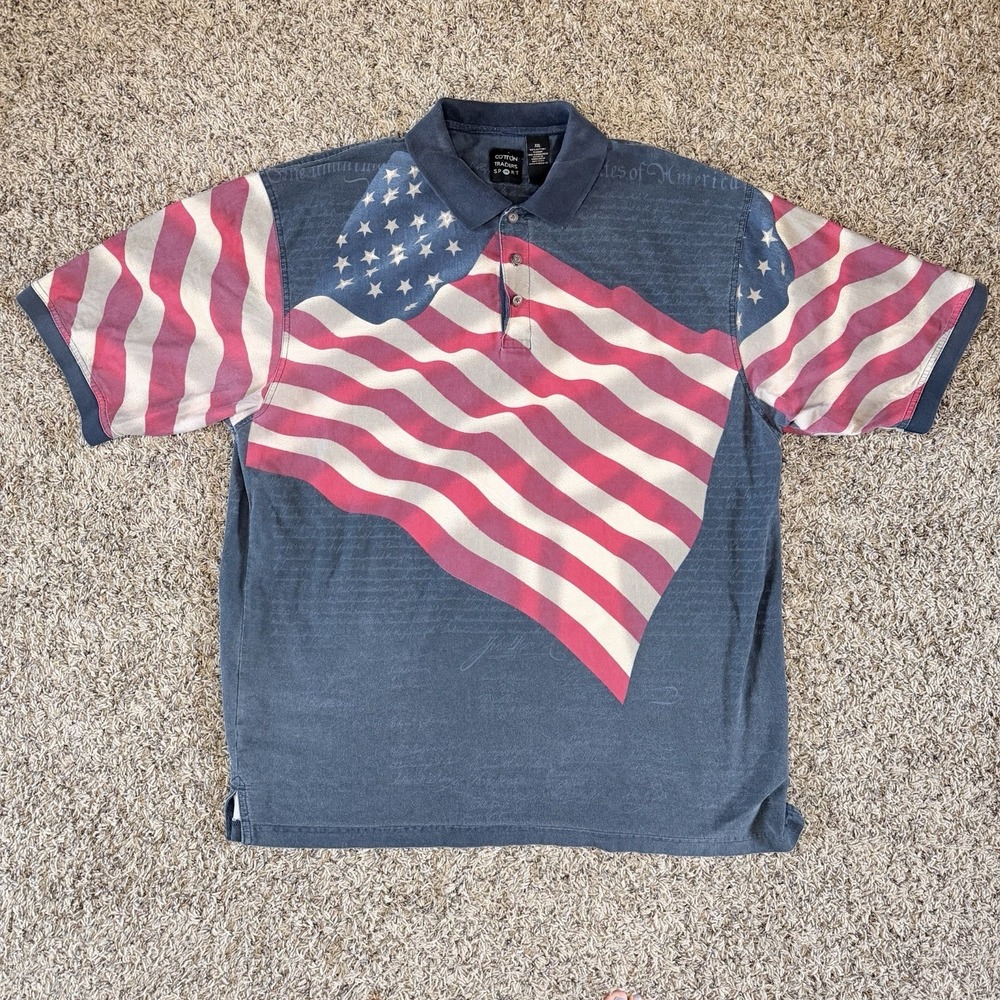 Cotton Traders Sport Polo Shirt Mens XXL Blue American Flag Patriotic USA